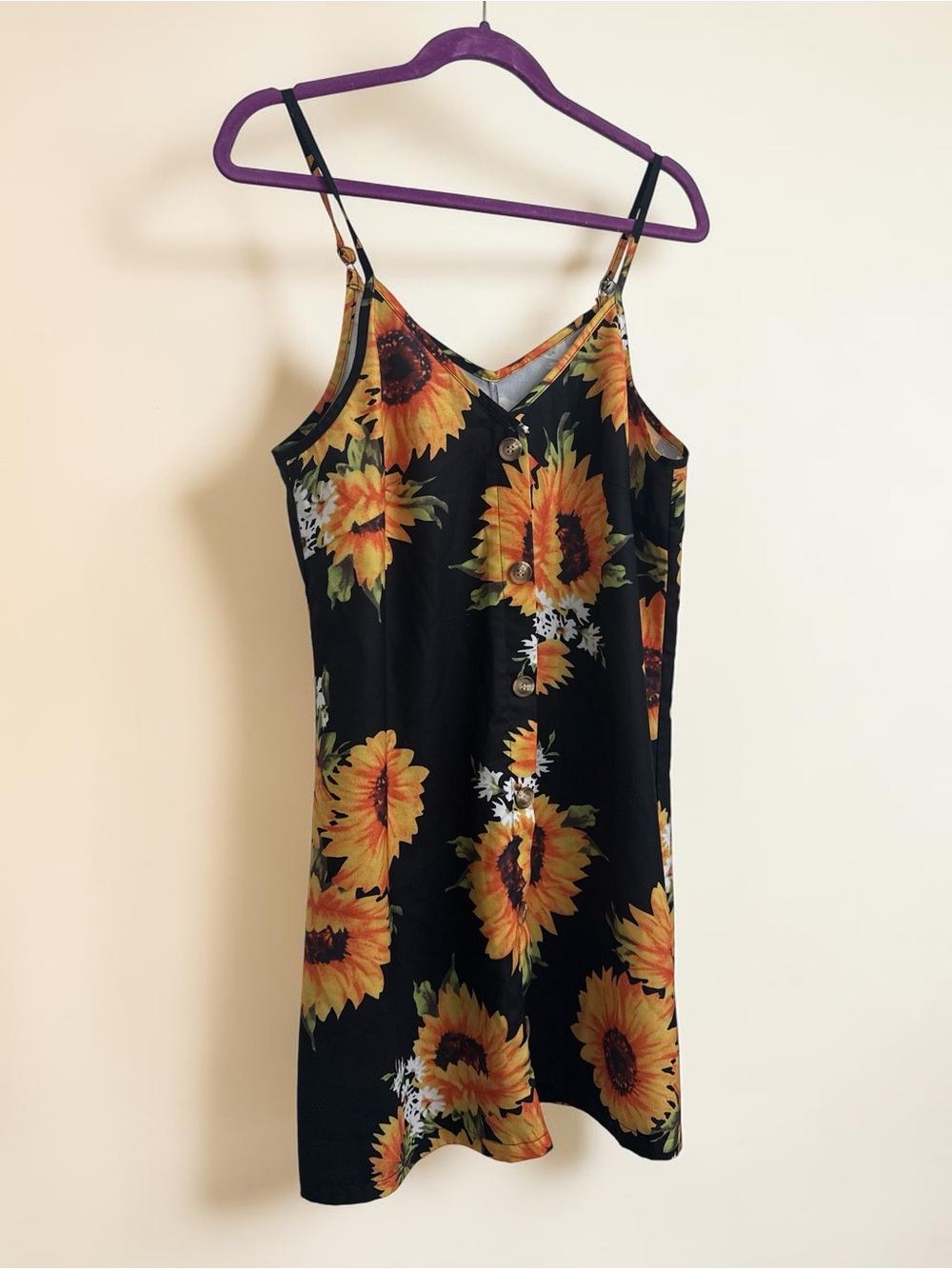 🌻 Sunflower Button-Front Slip Dress - Black & Yellow